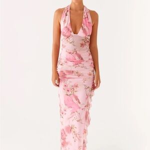 Peppermayo Micca Halter Maxi Dress-Pink Floral Print